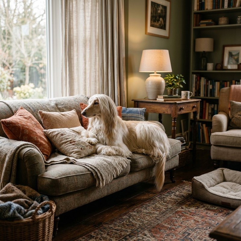 "Afghan Hound at home"