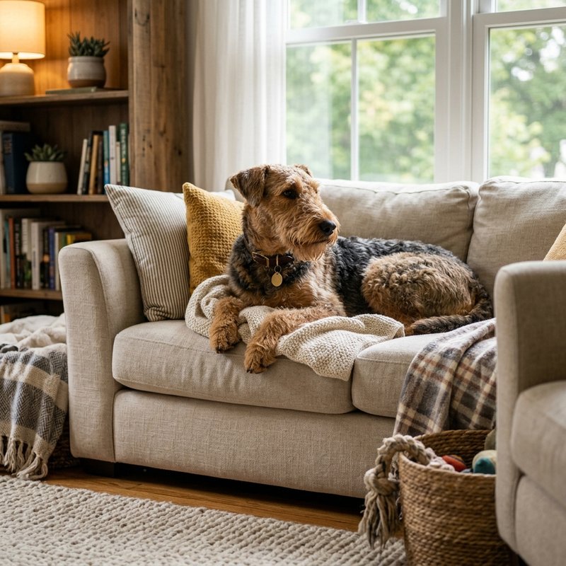 "Airedale Terrier at home"