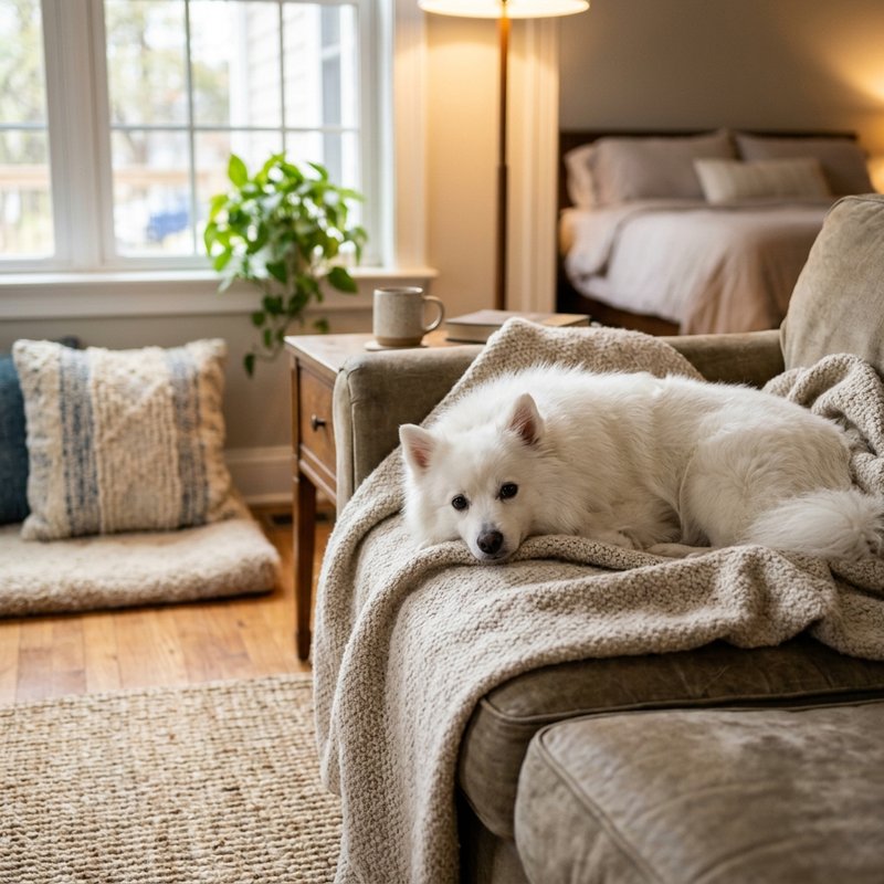 "American Eskimo Dog at home"