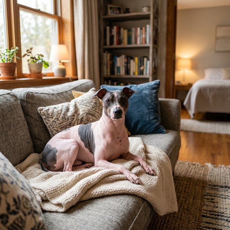 "American Hairless Terrier at home"