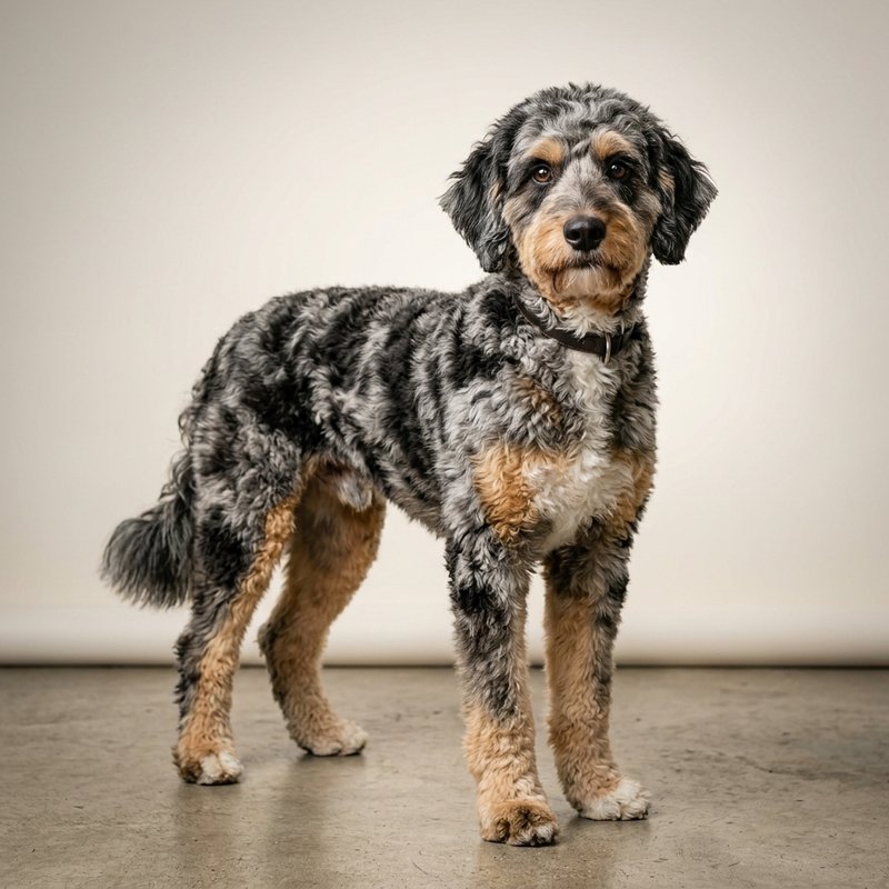 "Aussiedoodle studio portrait"