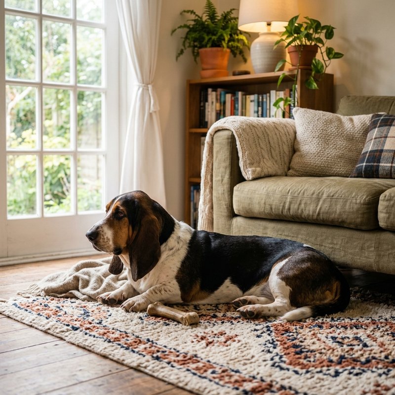 "Basset Hound at home"
