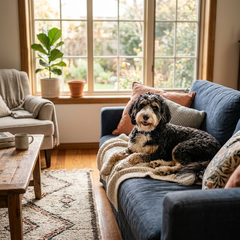"Bernedoodle at home"