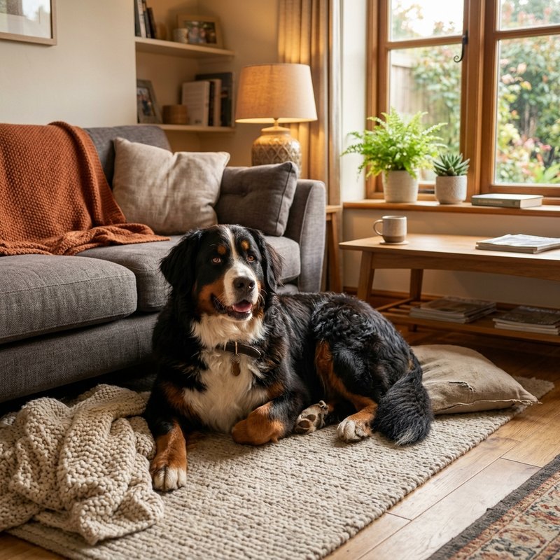 "Bernese Mountain Dog at home"