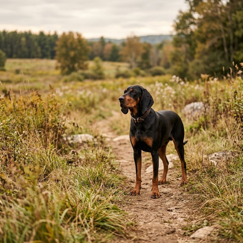 "Black And Tan Coonhound outdoors"