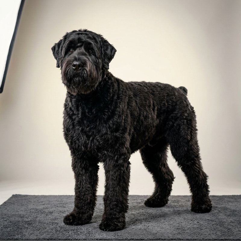 "Black Russian Terrier studio portrait"
