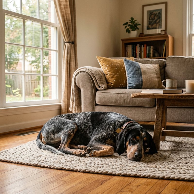 "Bluetick Coonhound at home"