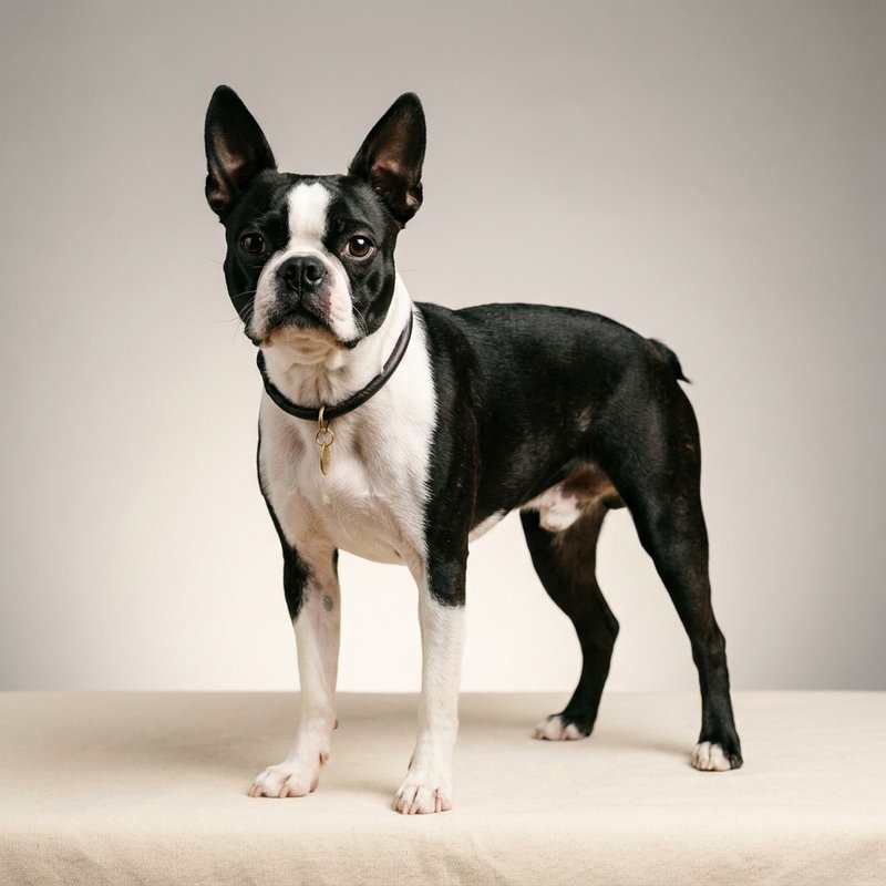 "Boston Terrier studio portrait"