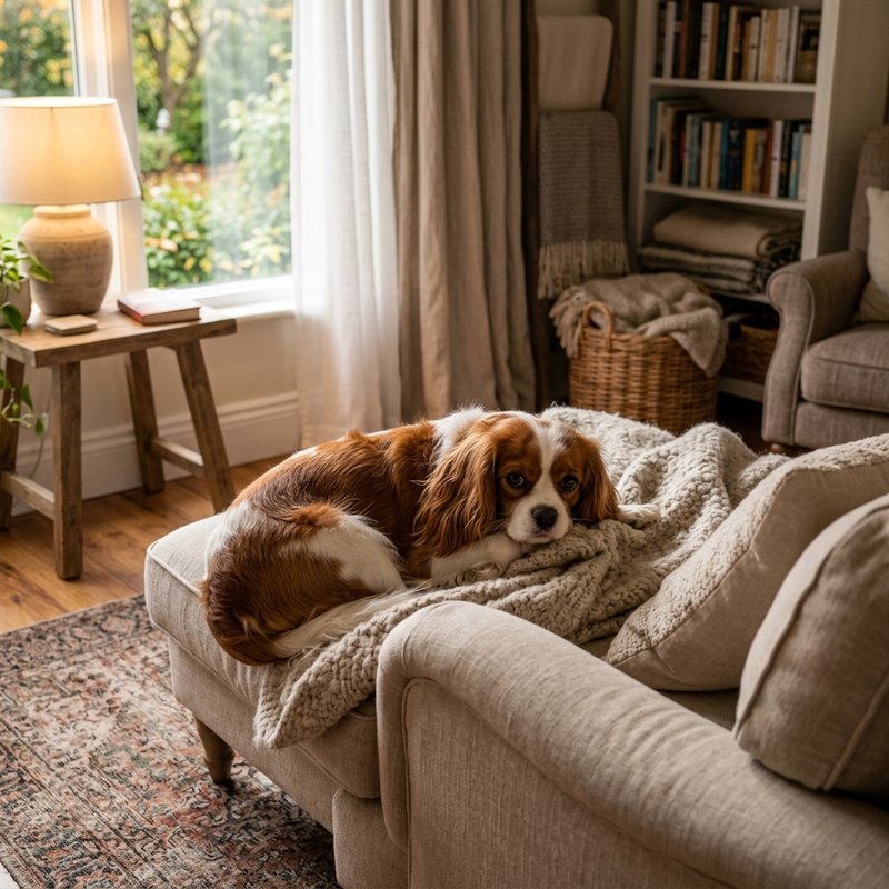 "Cavalier King Charles Spaniel at home"