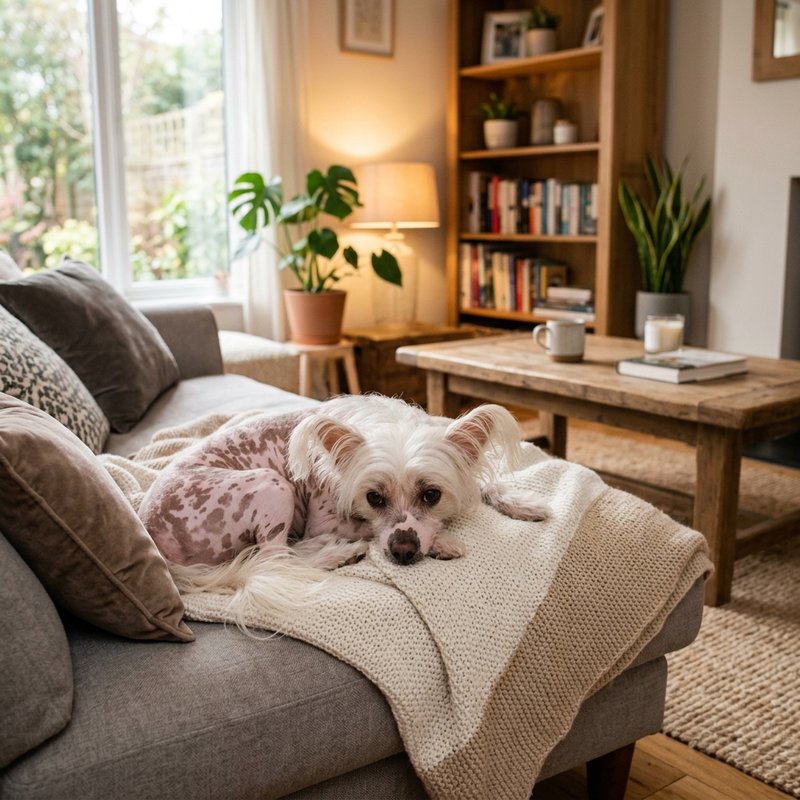 "Chinese Crested at home"