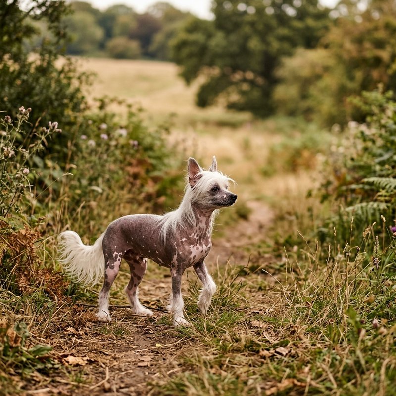 "Chinese Crested outdoors"