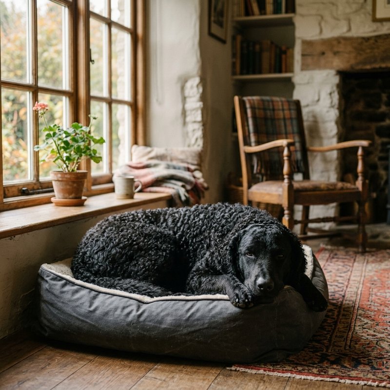 "Curly Coated Retriever at home"
