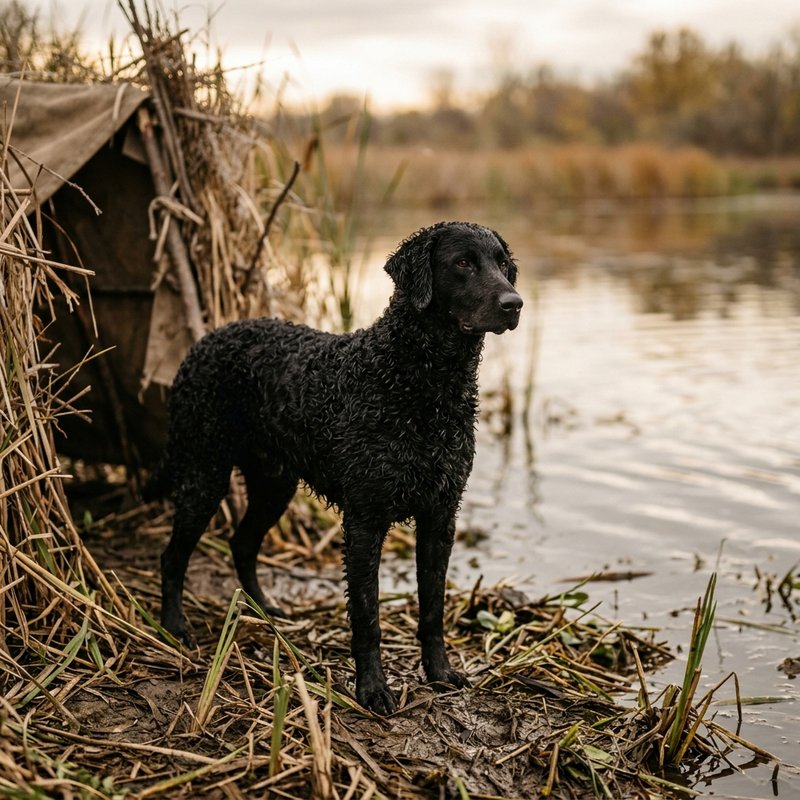 "Curly Coated Retriever outdoors"