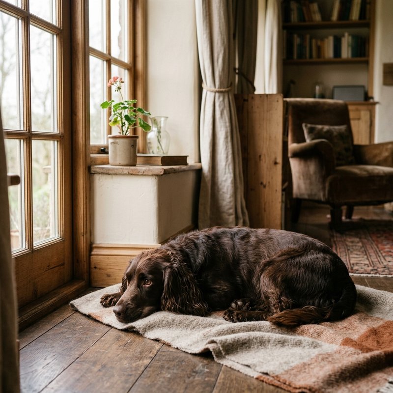 "Field Spaniel at home"