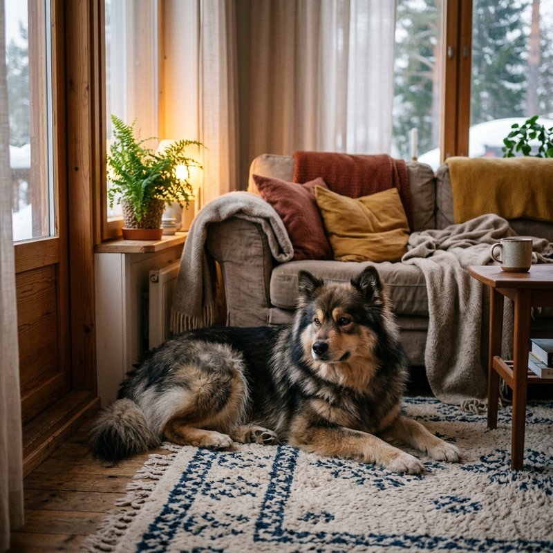 "Finnish Lapphund at home"