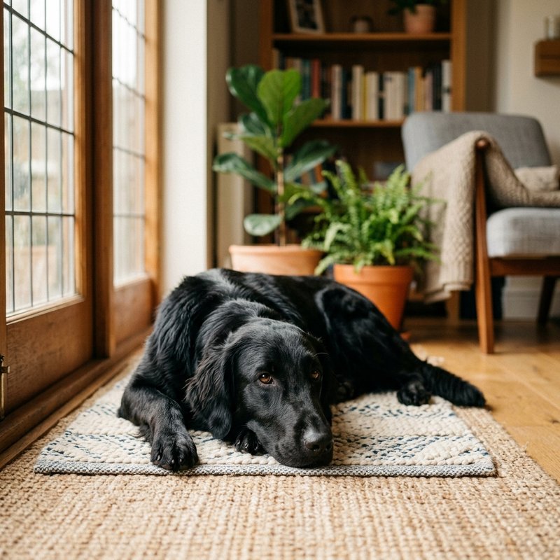 "Flat Coated Retriever at home"