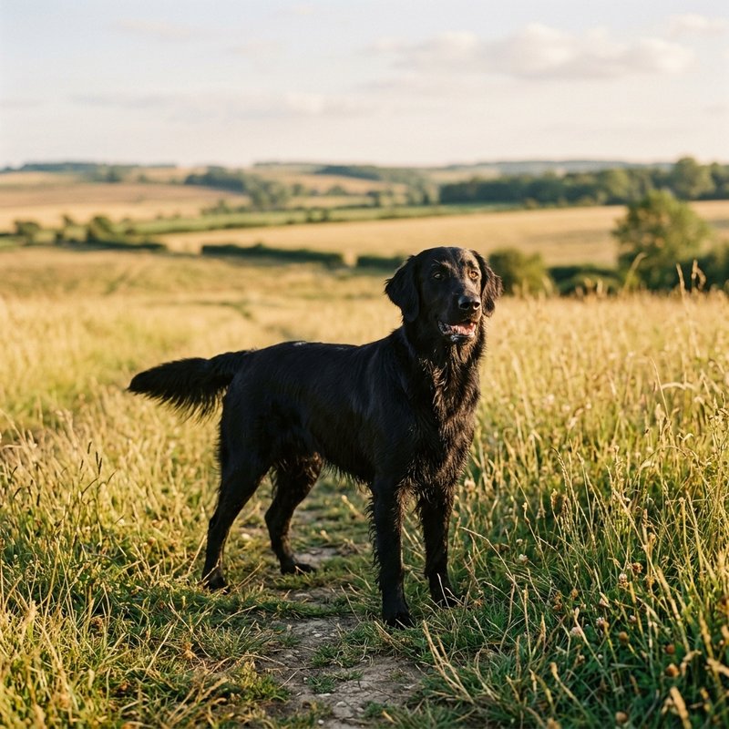 "Flat Coated Retriever outdoors"