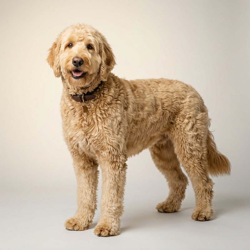 "Goldendoodle studio portrait"
