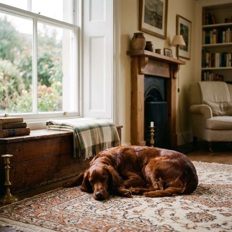 "Irish Setter at home"