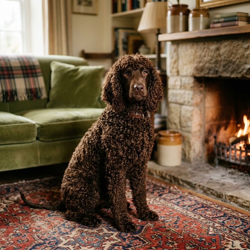 "Irish Water Spaniel at home"