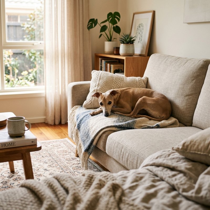 "Italian Greyhound at home"