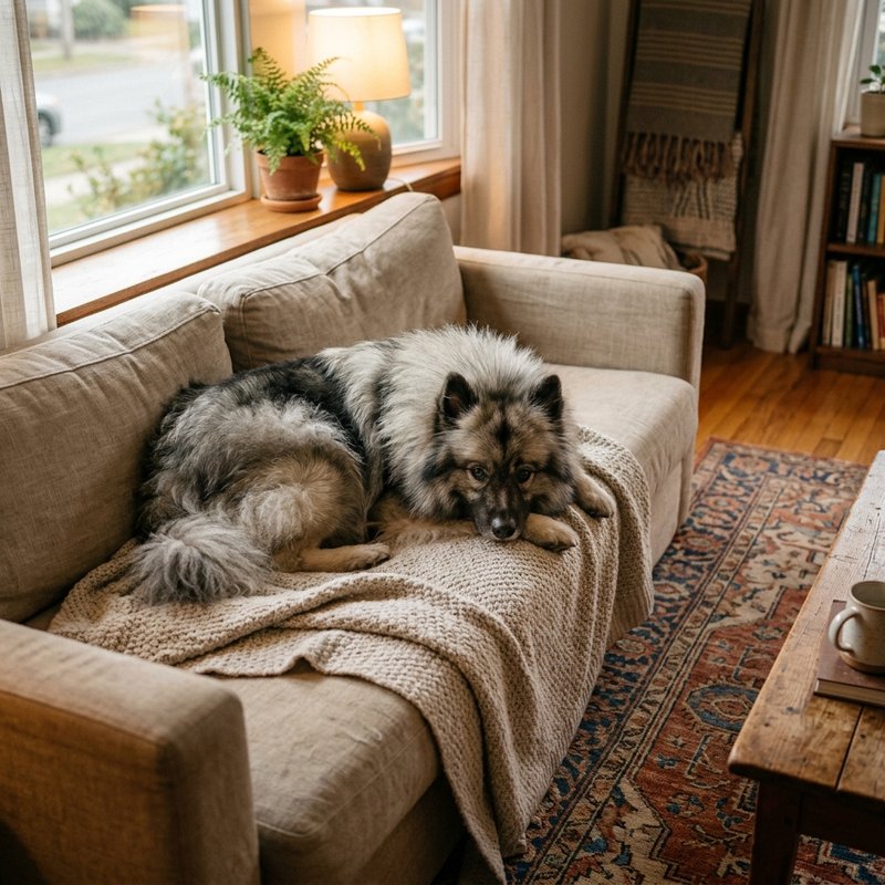 "Keeshond at home"