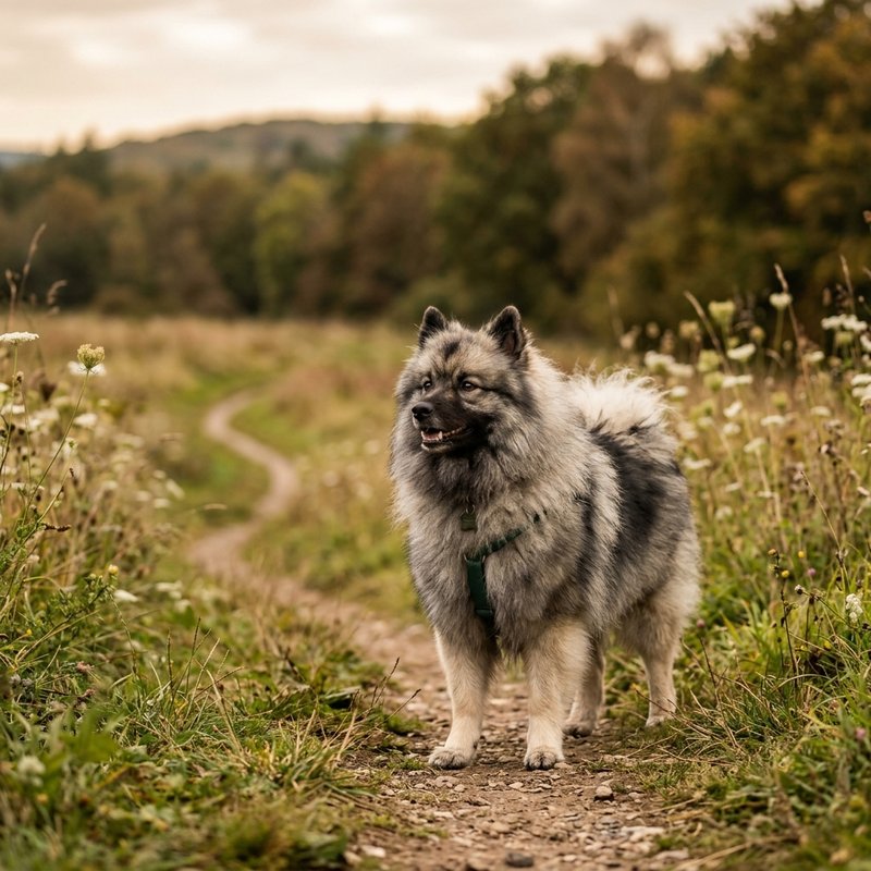 "Keeshond outdoors"