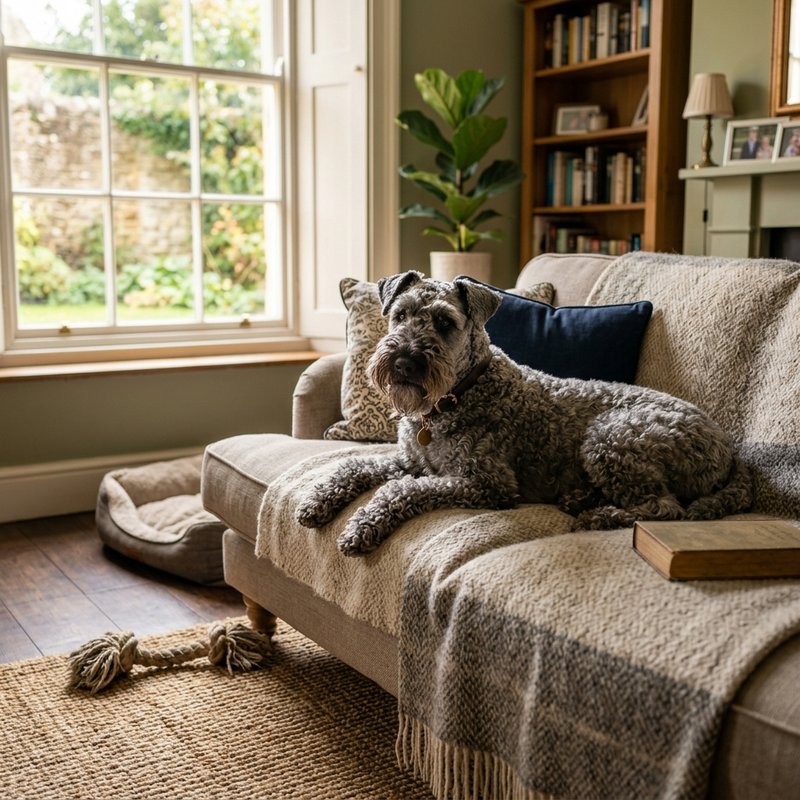 "Kerry Blue Terrier at home"