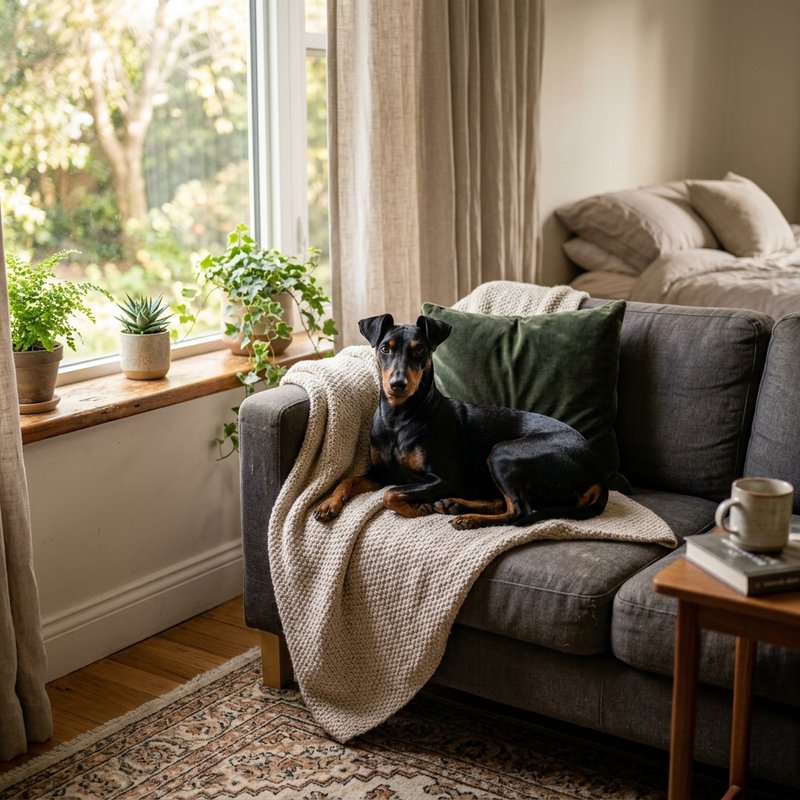 "Manchester Terrier at home"