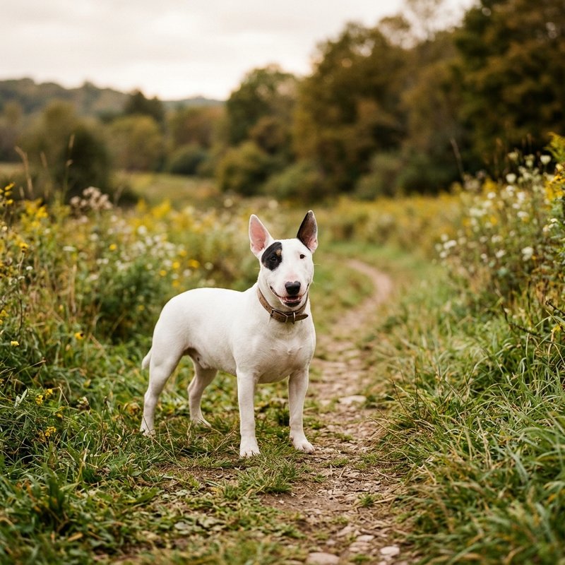 "Miniature Bull Terrier outdoors"