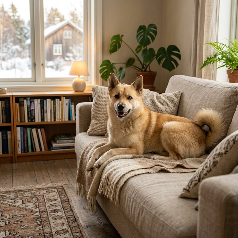 "Norwegian Buhund at home"