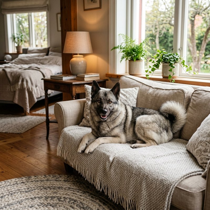 "Norwegian Elkhound at home"