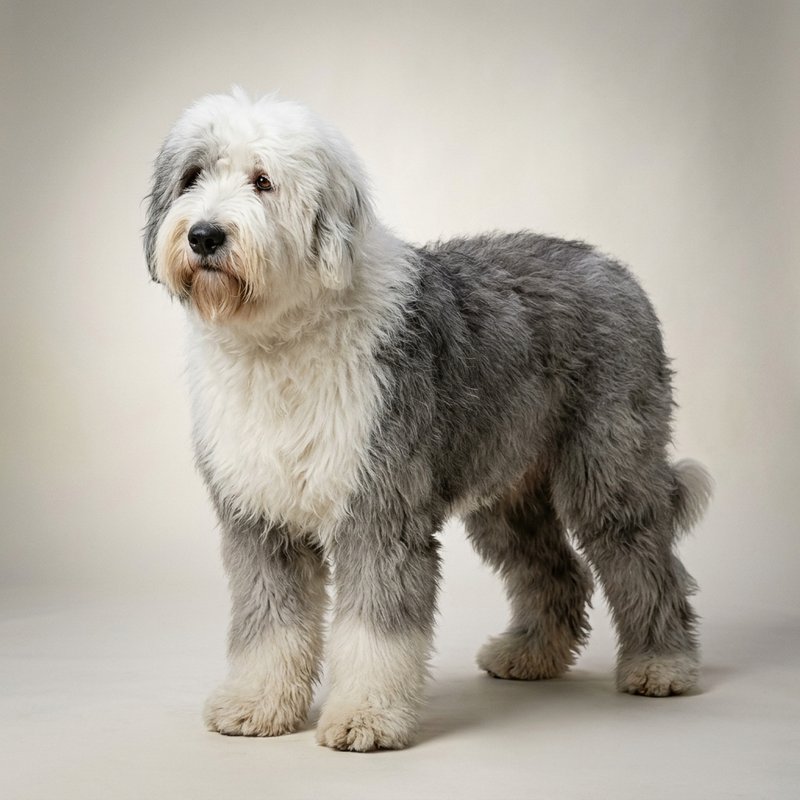 "Old English Sheepdog studio portrait"