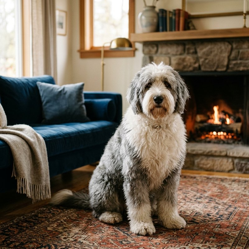 "Old English Sheepdog at home"