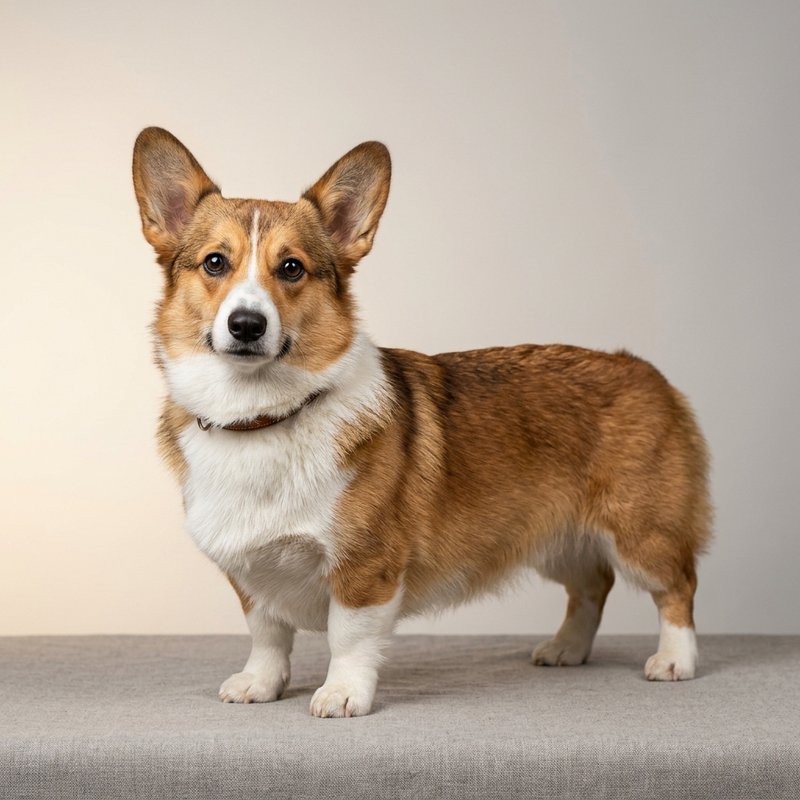 "Pembroke Welsh Corgi studio portrait"