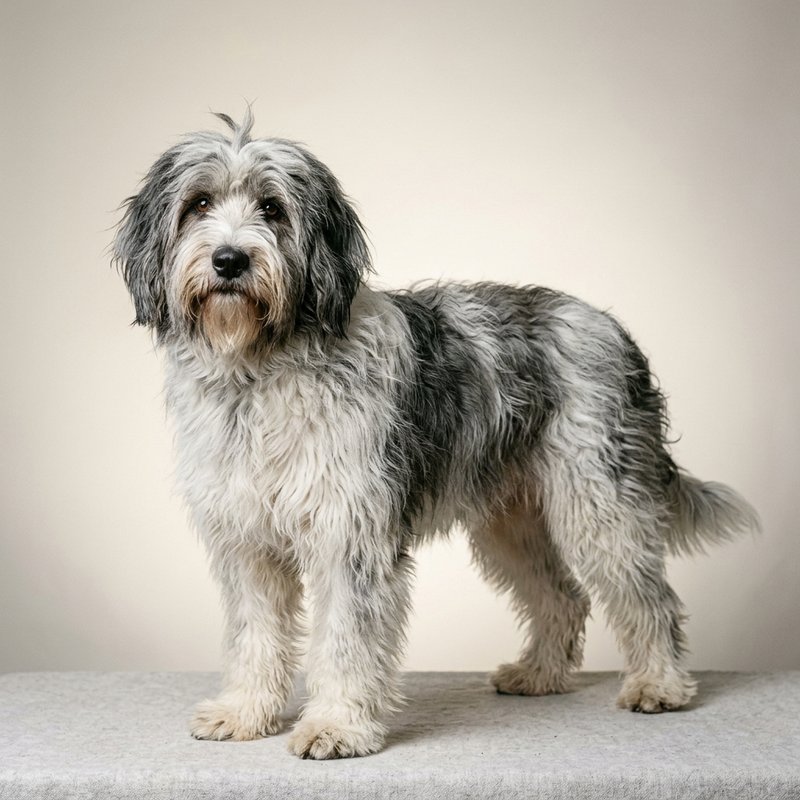 "Polish Lowland Sheepdog studio portrait"