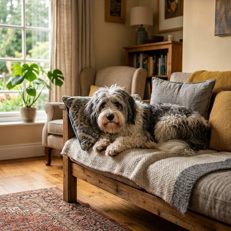 "Polish Lowland Sheepdog at home"