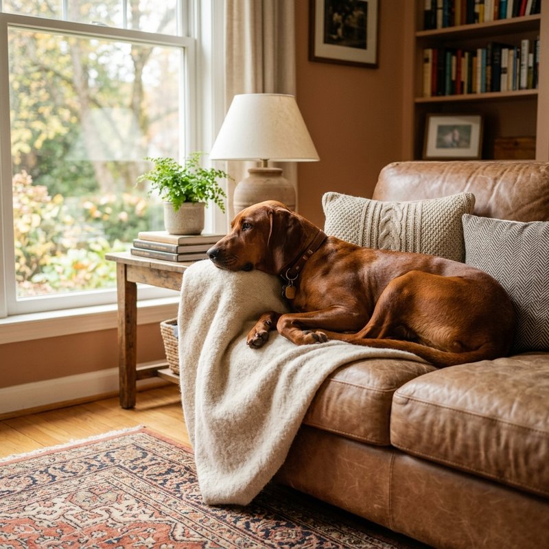 "Redbone Coonhound at home"