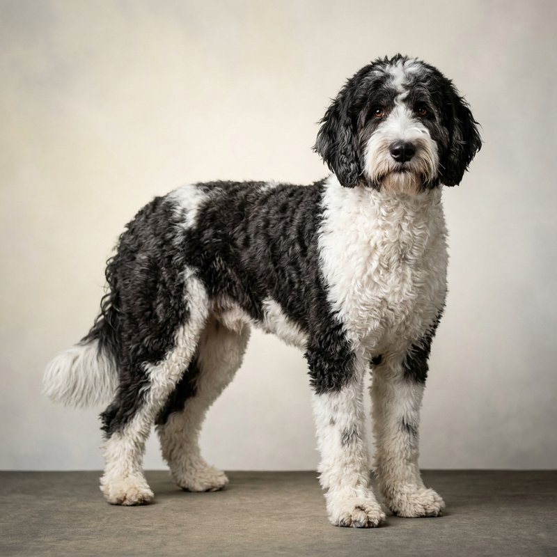 "Sheepadoodle studio portrait"