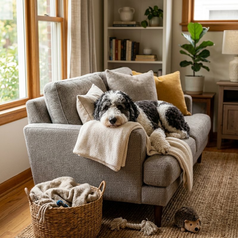 "Sheepadoodle at home"