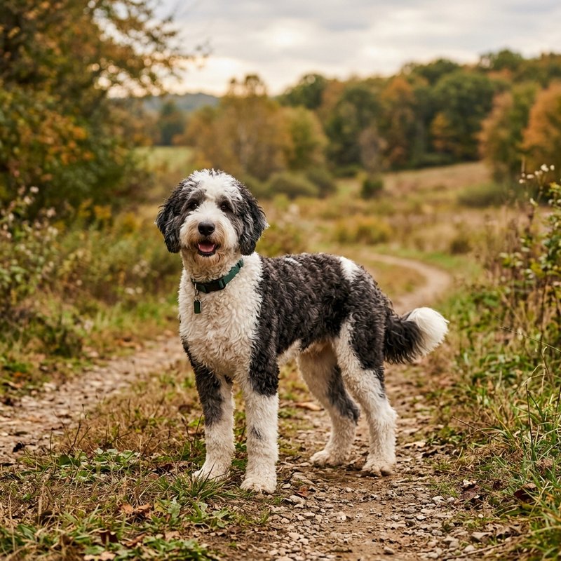 "Sheepadoodle outdoors"