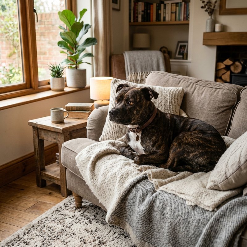 "Staffordshire Bull Terrier at home"