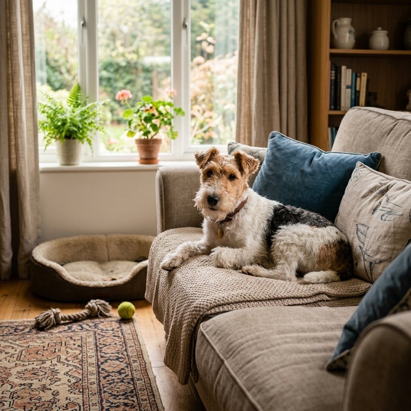 "Wire Fox Terrier at home"