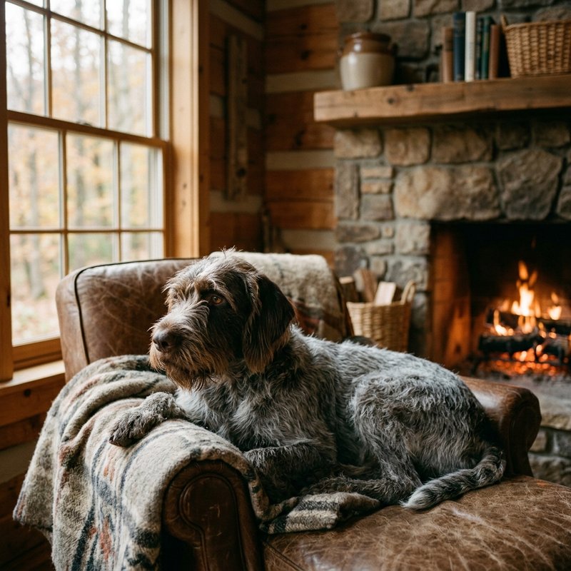 "Wirehaired Pointing Griffon at home"