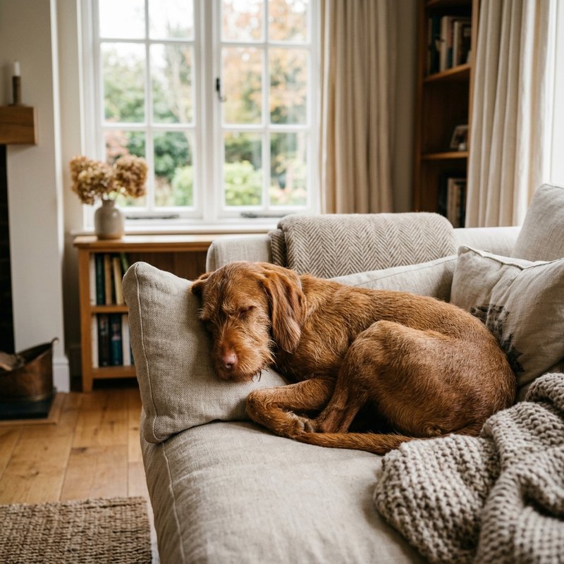"Wirehaired Vizsla at home"