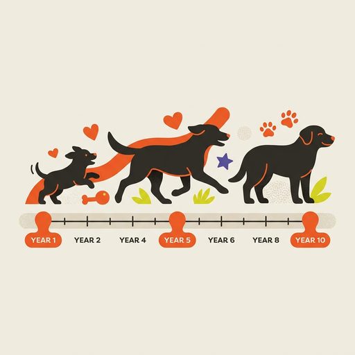 Life-stage timeline illustration for 10-year-old dogs