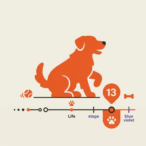 Life-stage timeline illustration for 13-year-old dogs