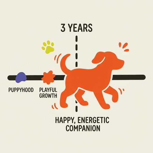 Life-stage timeline illustration for 3-year-old dogs