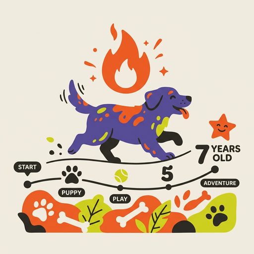 Life-stage timeline illustration for 7-year-old dogs