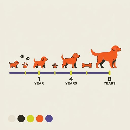 Life-stage timeline illustration for 8-year-old dogs